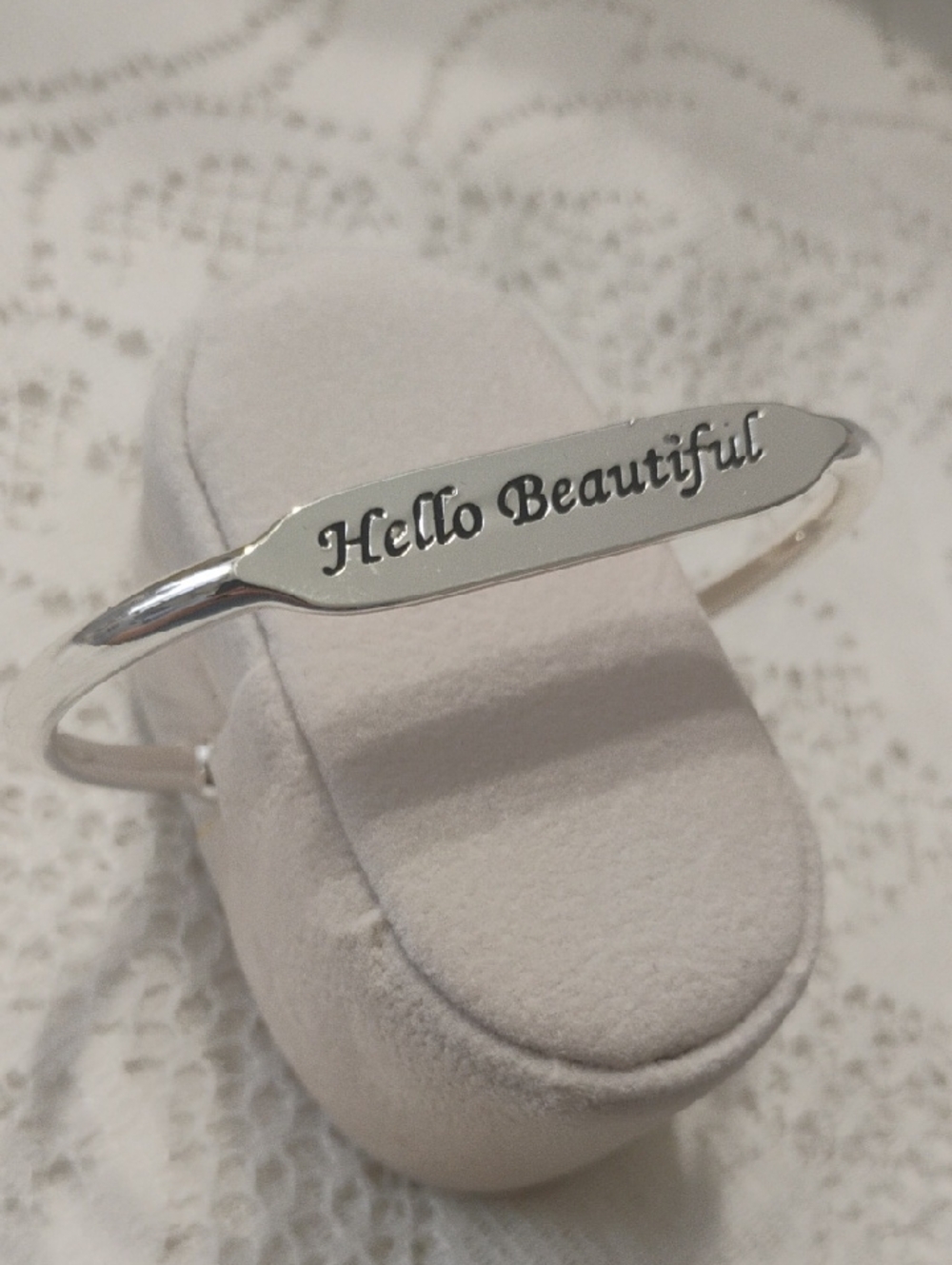 Silver "Hello Beautiful" Engraved Cuff Bracelet